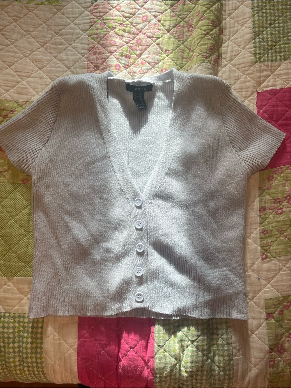 Forever 21 Light Blue Ribbed Short-Sleeve Knit Top